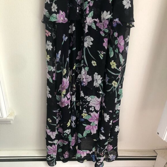 Great Jones size 10 Floral Halter Ruffle Hem Maxi Dress Black Purple - Picture 9 of 11